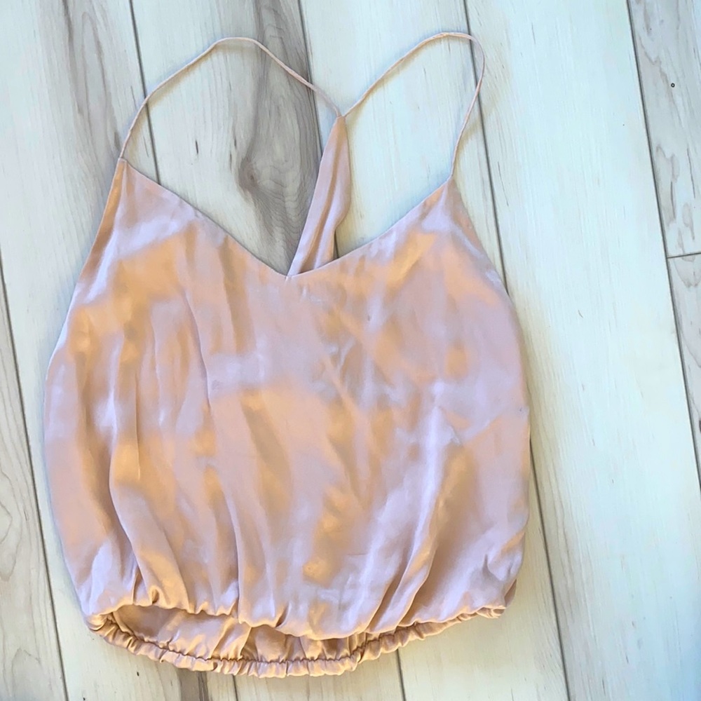 Kendall + Kylie Satin Light Pink Crop Top, Size Small